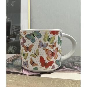 Elum Home Whimsical White & Pink Butterflies Large 16oz Coffee Tea Mug